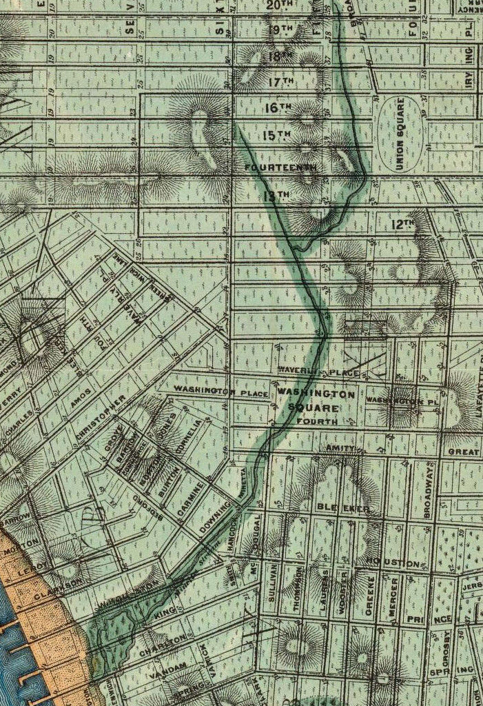 Minetta Creek on the 1865 Viele Map
